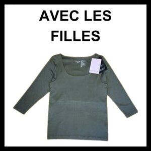 NWT AVEC LES FILLES Olive green scoop neck seamless layering 3/4 sleeve …